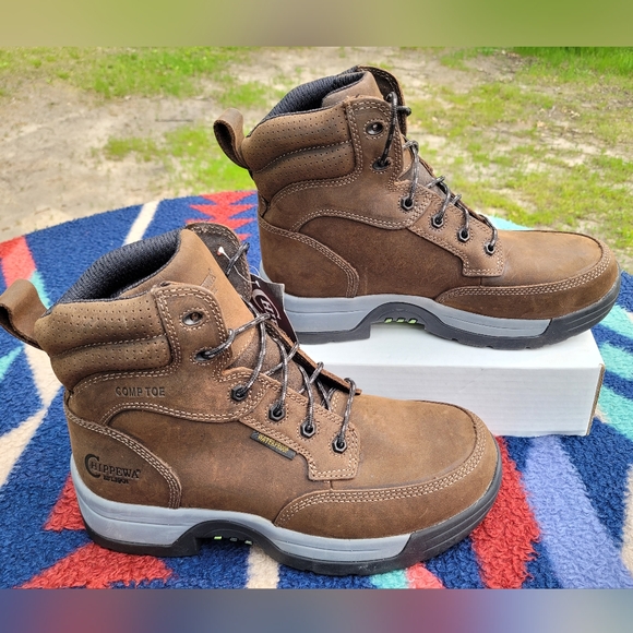 Chippewa Fabricator Work Boots Mens 9.5 D 31003 Composite Toe Brown Leather New - Picture 1 of 8